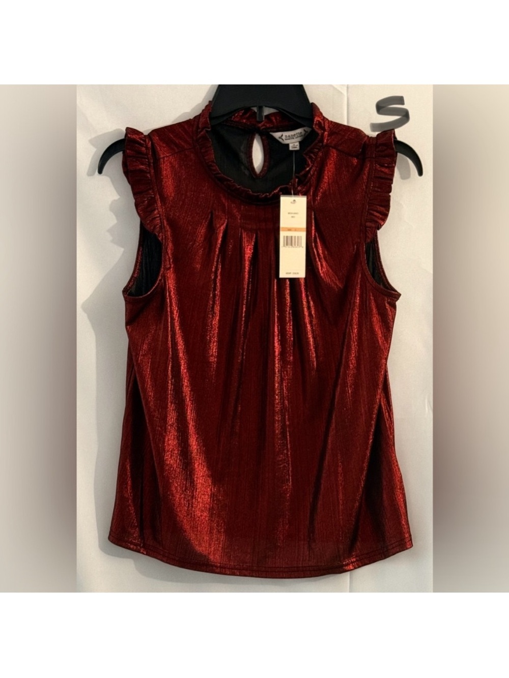 Nannette Shimmering Crimson Ruffle Blouse